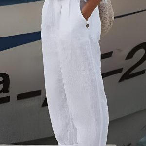 Cotton Linen Straight Pocket Casual Pants