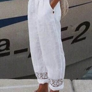 Linen And Cotton Lace Pocket Track Pants