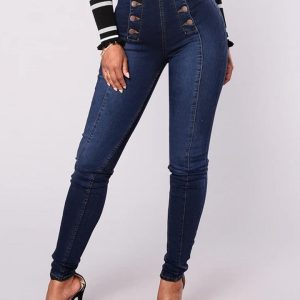 Double Breasted High Waist Skinny Jeans
