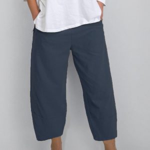 Plus Size Crop Pants Women Solid Pockets Pants