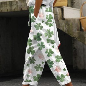 Women's Shamrock St. Patrick's Day Print Casual Pants
