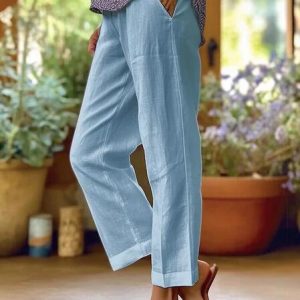 Women's cotton and linen loose, simple and fashionable straight casual pants