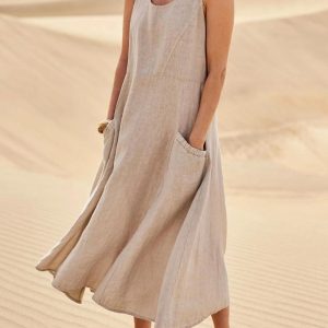 Sleeveless Cotton Linen Maxi Dress